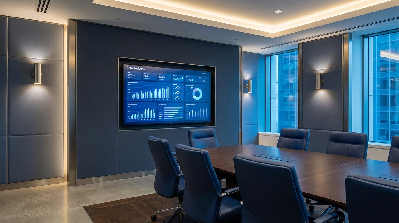 Boardroom display showing delinquency and turnover analytics
