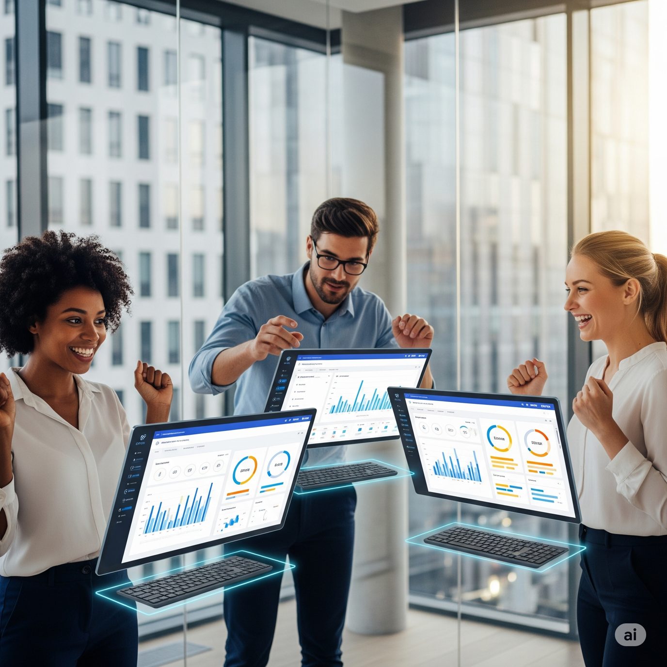 Operators reviewing supervised AI workflow dashboards